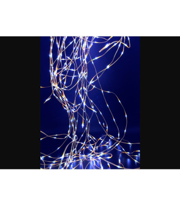 CASCADA 10 HILOS LUMINOSOS DE 20 LEDS BLANCO FRIO CABLE PLATA  uso exterior 1,2W 5V 2metros IP44