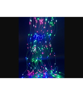 CASCADA 10 HILOS LUMINOSOS DE 20 LEDS MULTICOLOR CABLE PLATA  uso exterior 1,2W 5V 2metros IP44