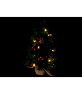 ARBOL DE NAVIDAD DECORACION PIÑAS Y BOLITAS ROJAS 15 LEDS 0,23W 2700K 2x1,5V IP20 alto 45cm ancho 27cm baterias 2xAA incluidas