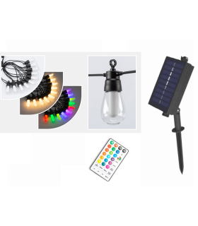 GUIRNALDA SOLAR + USB 5 METROS + 3 METROS DE CABLE PLACA SOLAR RGBW CON CONTROL REMOTO