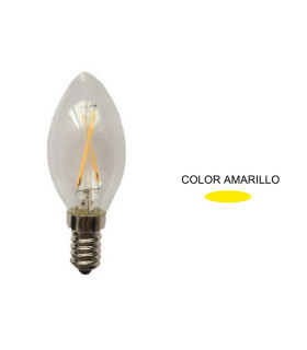LAMPARA VELA FILAMENTO LED AMARILLA E14 1,5W 360º 230V