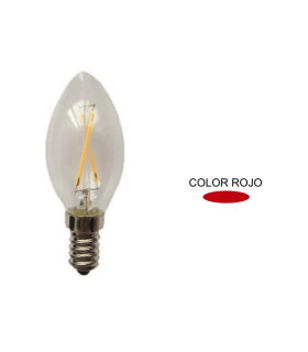 LAMPARA VELA FILAMENTO LED ROJA E14 1,5W 360º 230V