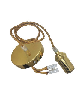 CONJUNTO PORTALÁMPARAS+FLORÓN CON 1 METRO DE CABLE DE TELA E27 DORADO