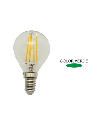 LAMPARA ESFERICA FILAMENTO LED VERDE E14 1,5W 360º 230V