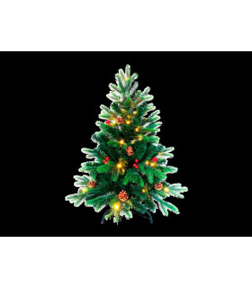 ARBOL DE NAVIDAD DECORACION PIÑAS Y BOLITAS ROJAS 45 LEDS 1,02W 2700K 3x1,5V IP20 alto 90cm ancho 64cm baterias 3xAAA incluidas