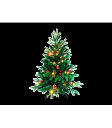 ARBOL DE NAVIDAD DECORACION PIÑAS Y BOLITAS ROJAS 45 LEDS 1,02W 2700K 3x1,5V IP20 alto 90cm ancho 64cm baterias 3xAAA incluidas