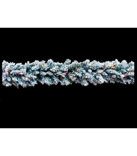 BOA NAVIDEÑA DECORACION PIÑAS BOLITAS ROJAS Y NIEVE 30 LEDS 0,68W 2700K 3x1,5V IP20 largo 180cm baterias 3xAA