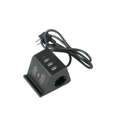 BASE DE SOBREMESA 2 TOMAS + 4 USB ( 3 TIPO A + 1 TIPO C ) + CARGADOR INALAMBRICO CABLE 3X1.5MM 1.5 METROS