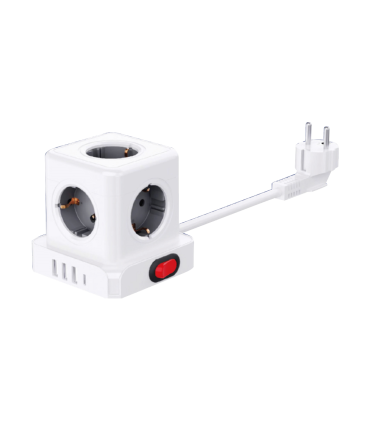 BASE MODULAR 5 TOMAS CON INTERRUPTOR + 4 USB ( 3 TIPO A + 1 TIPO C ) CABLE 3X1.5mm 1.5 METROS BLANCA