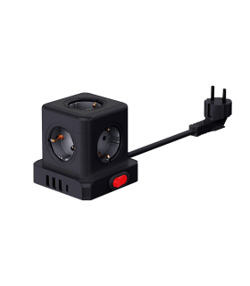 BASE MODULAR 5 TOMAS CON INTERRUPTOR + 4 USB ( 3 TIPO A + 1 TIPO C ) CABLE 3X1.5mm 1.5 METROS NEGRA