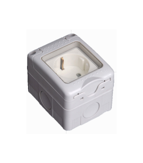 BASE SCHUKO ESTANCA DE SUPERFICIE 2P+T 16A/250V IP55 CON TAPA DE PLASTICO