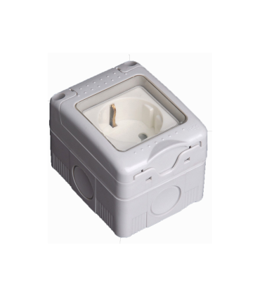 BASE SCHUKO ESTANCA DE SUPERFICIE 2P+T 16A/250V IP55 CON TAPA DE PLASTICO
