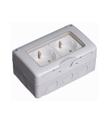 DOBLE BASE SCHUKO ESTANCA DE SUPERFICIE 2P+T 10-16A/250V IP55 CON TAPA DE PLASTICO