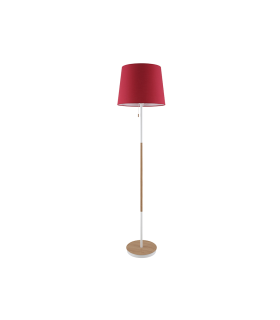 LAMPARA DE PIE MADERA+ROJO E27