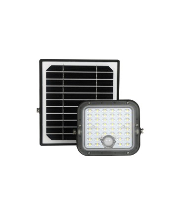 PROYECTOR LED SOLAR CON SENSOR CREPUSCULAR Y DE MOVIMIENTO IP65 10W 1500Lm 4000K