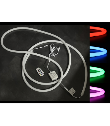 TIRA NEON LED IP67 REGULABLE 16W/MT 120LED/MT RGB CORTE CADA 50CM 230V  ROLLO 10 METROS 1.8MTS CABLE INICIAL