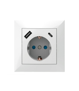 BASE CON TOMA TIERRA DE EMPOTRAR 16A 250V  + USB TIPO A + USB TIPO C