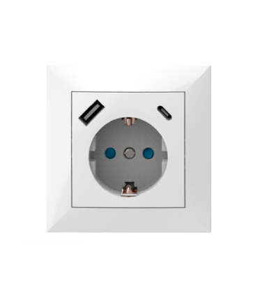 BASE CON TOMA TIERRA DE EMPOTRAR 16A 250V  + USB TIPO A + USB TIPO C