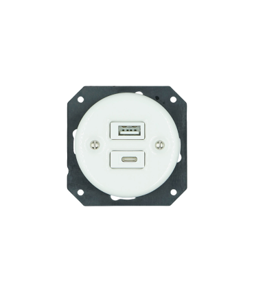 BASE EMPOTRAR PORCELANA USB TIPO A+ USB TIPO C BLANCO SIN MARCO