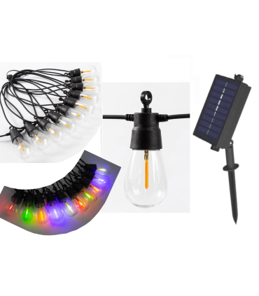 GUIRNALDA 5 METROS SOLAR + ALIMENTADOR 3 METROS DE CABLE  10 LAMPARAS MULTICOLOR