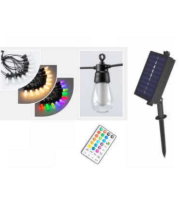 GUIRNALDA SOLAR + USB 5 METROS + 3 METROS DE CABLE PLACA SOLAR RGBW CON CONTROL REMOTO