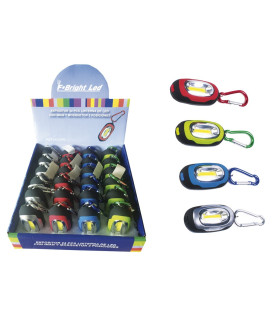 EXPOSITOR 24 PCS LINTERNA DE LED CON IMAN Y MOSQUETON 3 POSICIONES