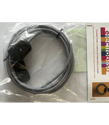 KIT CABLE TEXTIL BLANCO/NEGRO 2 mts 2 X 0.75 MM. + CLAVIJA + INTERRUPTOR NEGROS